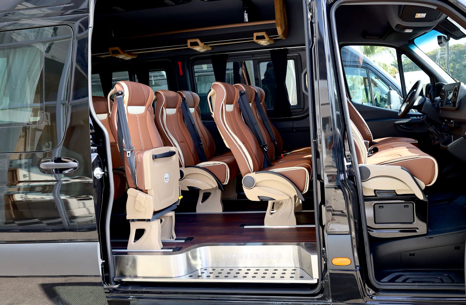 Late-model Mercedes Sprinter van interior with comfortable seating